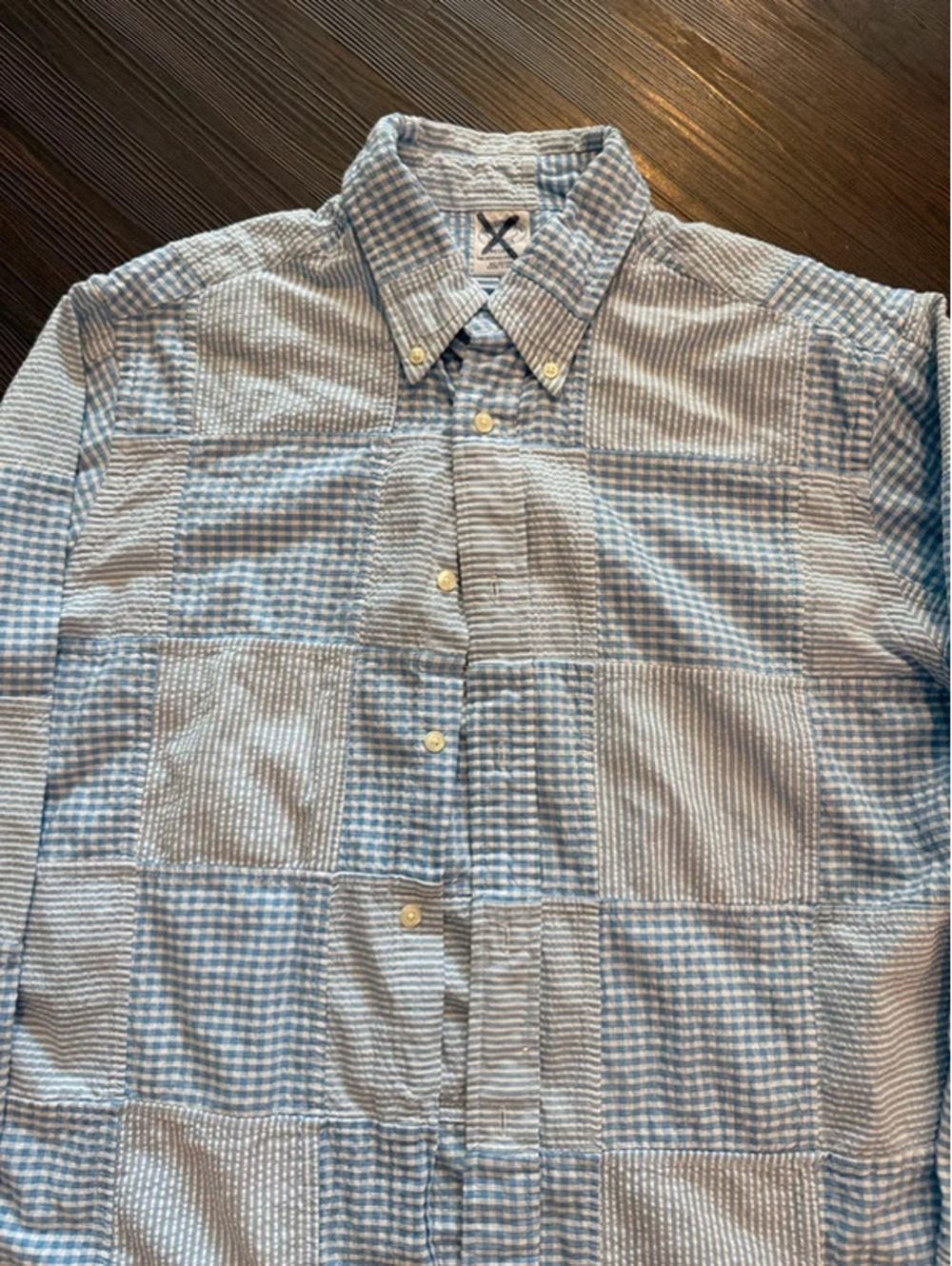Brooks brothers men quilted button down shirt blue white large